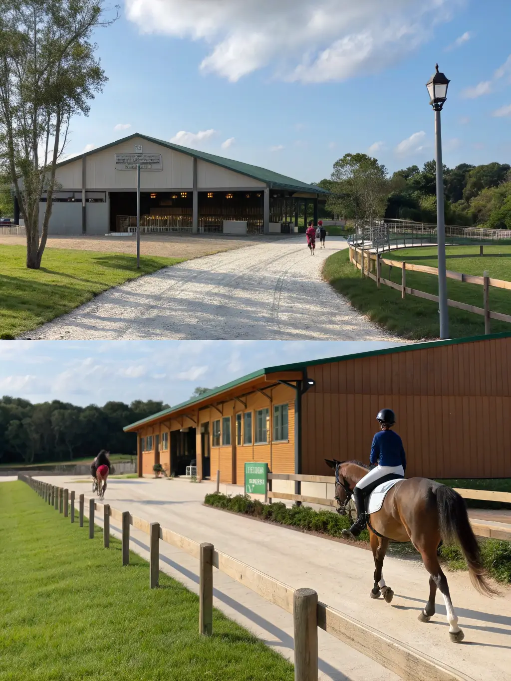 An image of the racecourse facilities, showcasing the well-maintained track, stables, and spectator areas.