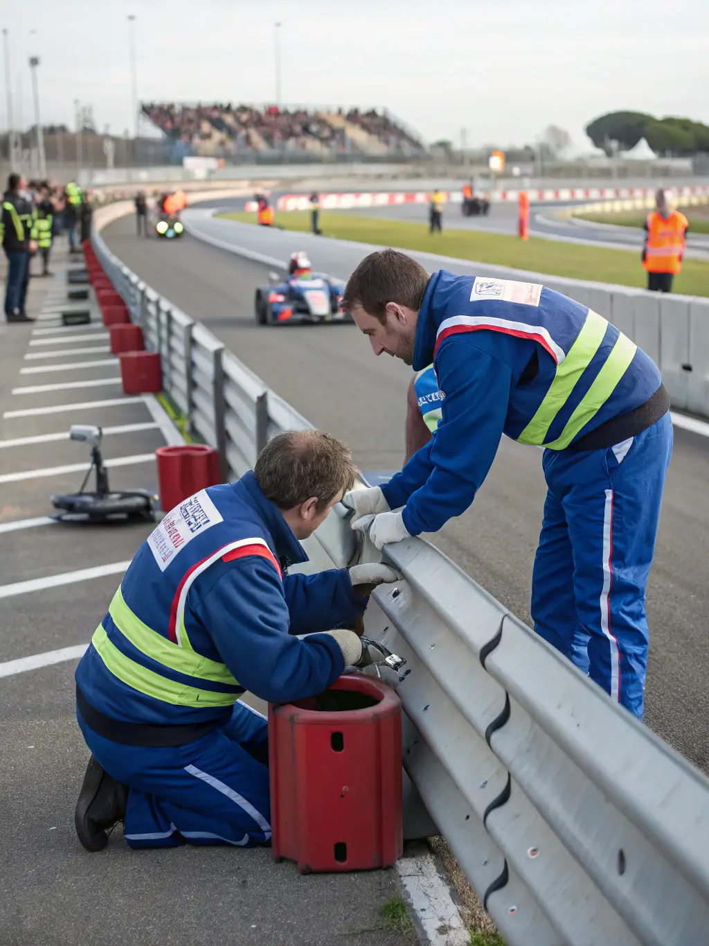 A photo of volunteers and staff working together to prepare for a race day, highlighting the community involvement in the association's activities.